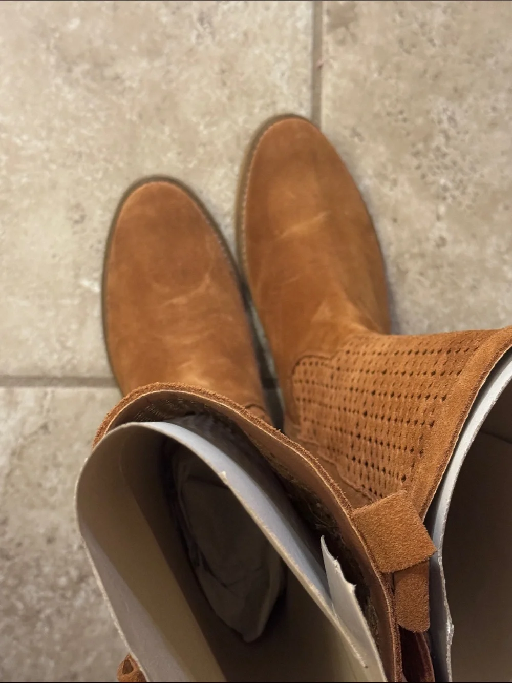 Betty London Cognac Perforated Suede Knee Boots (NWOT) ***